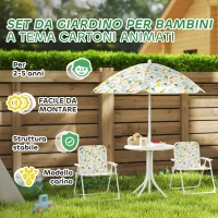AIYAPLAY Set da Giardino per Bambini 2-5 Anni con Tavolino Rotondo, 2 Sedie Pieghevoli e un Ombrellone, Bianco(m-7)
