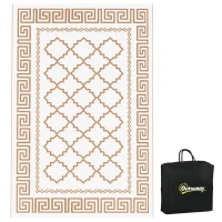 Outsunny Outdoor Wendeteppich, wasserfest, pflegeleicht, Raster, 182x274cm, Braun/Creme(m-10)