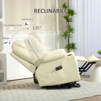HOMCOM Poltrona Alzapersona Reclinabile fino a 135° con 8 Punti Massaggio, Telecomando e Poggiapiedi, 88x92x106 cm, Crema(m-5)