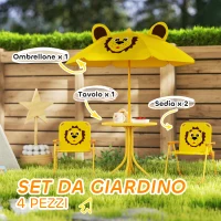 AIYAPLAY Set da Giardino per Bambini 2-5 Anni con Tavolino Rotondo, 2 Sedie Pieghevoli e un Ombrellone, Giallo(m-4)