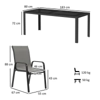 Outsunny Set da Giardino con Tavolo Rettangolare in Vetro e 8 Sedie Impilabili con Braccioli, Grigio Chiaro(m-3)
