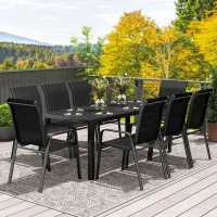 Outsunny 8 Seater Garden Dining Set with Stacking Chairs, Rectangular Tempered Glass Top, Garden Furniture Set, Outdoor Dining Table and Chairs for Patio, Balcony, Poolside, Black(m-9)