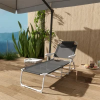 Outsunny Foldable Lounge Chair with 4-Level Adjustable Backrest & Headrest - Charcoal Grey(m-8)