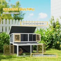 PawHut Conigliera a 2 Livelli con Vassoio Estraibile in Legno di Abete e Acciaio, 122x95x93.5 cm, Multicolore(m-6)