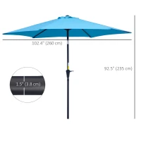 Outsunny 2.6M Garden Parasol Umbrella with Tilt and Crank, Outdoor Sun Parasol Sunshade Shelter with Aluminium Frame, Blue(m-3)