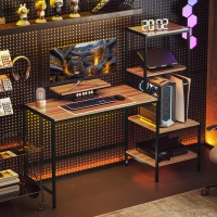 HOMCOM Biurko komputerowe z podwyższeniem monitora, 4-poziomowymi półkami, design industrialny, Brązowe(m-8)