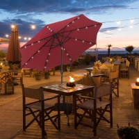 Outsunny 2.7m Patio Garden Umbrella Outdoor Parasol with Tilt Crank and 24 LEDs Lights (Red)(m-2)