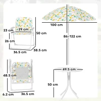 AIYAPLAY Set da Giardino per Bambini 2-5 Anni con Tavolino Rotondo, 2 Sedie Pieghevoli e un Ombrellone, Bianco(m-3)
