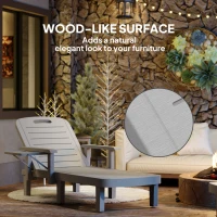 Outsunny Set of 2 Resin Reclining Sun Loungers for Garden, 5 Positions Adjustable Outdoor Chaise Lounge Chairs with Wood Texture Surface, Armrests, Foldable Side Table for Garden, Beach, Light Grey(m-7)
