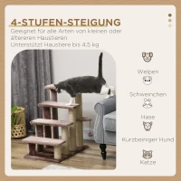PawHut Haustiertreppe, Kratzbaum, 4-stufig, für Tiere bis 5 kg, 60x40x64cm, Braun(m-4)