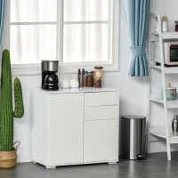 HOMCOM Meuble de rangement buffet commode armoire de rangement avec 2 tiroirs et 2 placards à portes, étagères réglables, pour salon, cuisine, chambre, 79 x 36 x 74 cm blanc(m-9)