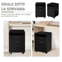 HOMCOM Schedario da Ufficio con Cassetto, Armadietto, Ruote a Freno e Ripiano Aperto, Cassettiera Ufficio per Lettera/Legale/Formato A4, Armadio Verticale per Studio, 40x35x60 cm, Nero(m-5)