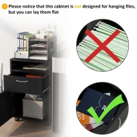 HOMCOM 60cm Filing Cabinet with Drawer, Open Shelf, Metal Handles and 4 Wheels, Office Home Organiser Mobile Printer, Black(m-7)