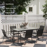 Outsunny 6 Seater Garden Dining Set with Soft Cushions, Rattan Backrest, Rectangular Plastic Top, Garden Furniture Set, Outdoor Dining Table and Chairs for Patio, Balcony, Poolside, Grey(m-6)