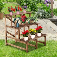 Outsunny Suport pentru Ghivece cu 3 Niveluri din Lemn de Brad, 80x80x78 cm, Lemn Natural(m-11)