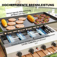 Outsunny Gasgrill 8000BTU/2,4 KW Grillwagen inkl 4 Edelstahl-Brenner Druckminderer 44 x 44,5 x 19 cm Silber+Schwarz(m-4)