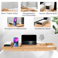 HOMCOM Badewannenablage Bambus verstellbares Badewannenbrett Badewannentablett für Buch, iPad, Telefon, SPA(m-5)