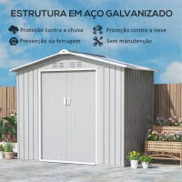 Outsunny Abrigo de Jardim 2,42 m 213x130x185 cm Abrigo de Jardim Metálico para Armazenamento com 2 Portas Deslizantes e 4 Janelas Cinza Claro(m-4)