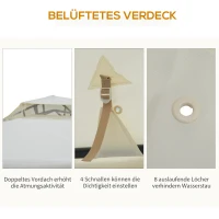 Outsunny Pavillon mit Doppeldach, ca. 3x3 m Wasserdicht Stabil Winterfest Gartenpavillon mit Moskitonetz, Seitenteile, Garten-Pavillon aus Metall, für Garten, Terrasse, Cremeweiß(m-5)
