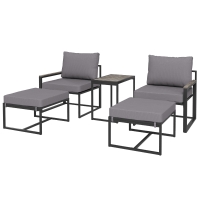 Outsunny Stahl Gartenmöbel Set 2 Personen wetterfest Balkonmöbel-Set mit 2 Sessel Sitzkissen Beistelltisch Grau