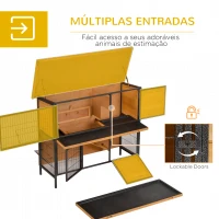 PawHut Gaiola para Coelhos de Madeira de 2 Níveis com Teto Asfáltico Rebatível e Rampa para Exterior 122x50x101 cm Madeira e Preto(m-7)