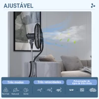 HOMCOM Ventoinha de Pé com Nebulizador 90 W Temporizador Depósito 3L 3 Velocidades 5 Pás e Ecrã LED 44,5x38,5x120 cm Preto(m-5)