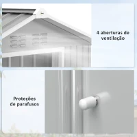 Outsunny Abrigo de Jardim 2,42 m 213x130x185 cm Abrigo de Jardim Metálico para Armazenamento com 2 Portas Deslizantes e 4 Janelas Cinza Claro(m-7)