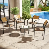 Outsunny Conjunto de 4 Cadeiras de Jardim Empilháveis Cadeiras de Jantar com Tecido Transpirável Apoios de Braço 58x65x85 cm Marrom(m-2)