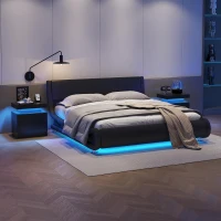 Space-Saving LED Nightstand with Adjustable Lights, 2 Drawers, Modern Bedside Table for Bedroom, Living Room, 49L x 35W x 52H cm, Black(m-5)