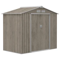 Outsunny Magazie Grădină Metalică cu Orificii de Ventilație și Ușă Culisantă Dublă pentru Grădinarit și DIY, 213x130x185 cm, Maro(m-11)
