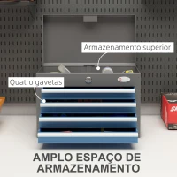 DURHAND Caixa de Ferramentas Metálica com 4 Gavetas Bandeja Superior Fecho e Pegas Laterais 45x24,5x32,5 cm Cinzento e Azul(m-4)