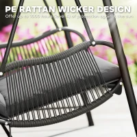 Outsunny Rattan Swing Chair, Outdoor Garden Hanging Swing Seat with Stand and Seat Cushion, Porch Hanging Chair for Balcony, Garden, Deck, Dark Grey(m-5)
