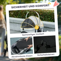 PawHut Hundewagen 3 in 1 Hundebuggy klappbar für Katzen bis 10 kg Katzenbuggy mit Kissen Becherhalter Hellgrau(m-6)