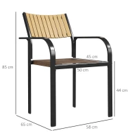 Outsunny Conjunto de 4 Cadeiras de Jardim Empilháveis Cadeiras de Jantar com Tecido Transpirável Apoios de Braço 58x65x85 cm Marrom(m-3)