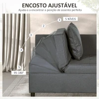 HOMCOM Sofá Cama 3 em 1 Sofá de 2 Lugares com Encosto Ajustável Sofá Cama Individual com Almofadas 65x98x69 cm Cinzento(m-5)