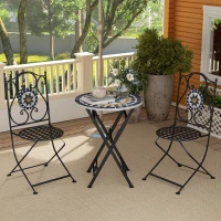 Outsunny Conjunto de Jardim de 3 Peças com Mesa Redonda Cadeiras Dobráveis e Desenho em Mosaico para Varanda Pátio Multicor(m-9)