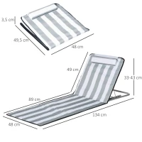 Outsunny Conjunto de 2 Esteiras de Praia com Encosto Reclinável em 5 Níveis Bolsa de Transporte e Apoio de Cabeça 48x134x33-43 cm Branco e Cinzento(m-3)