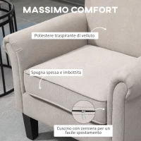 HOMCOM Poltrona d'Arredo in Stile Nordico con Braccioli, in Legno e Poliestere, 79x78x87 cm, Grigio e Marrone(m-5)