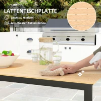 Outsunny Weerbestendige Tuintafel voor 6 - 160 x 80 cm met Lamellen-Tafelblad, Buitentafel in Teak Look(m-5)