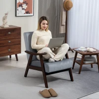 HOMCOM Nordic Accent Chair, Upholstered Velvet Armchair with Solid Wood Frame and Soft Thick Padded for Living Room, Bedroom, Grey(m-7)