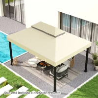 Outsunny Toldo de Recambio 4x3 m con Techo Doble con Orificios de Drenaje y Protección UPF30+ Crema Solo Toldo NO Incluye Marco(m-7)