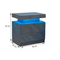 Versatile LED Bedside Table with Adjustable Lights, 2 Drawers, Modern Nightstand for Bedroom, Living Room, 49L x 35W x 52H cm, Gray(m-3)