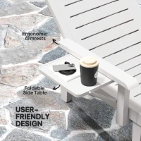 Outsunny Set of 2 Resin Reclining Sun Loungers for Garden, 5 Positions Adjustable Outdoor Chaise Lounge Chairs with Wood Texture Surface, Armrests, Foldable Side Table for Garden, Beach, White(m-5)