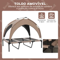 PawHut Cama para Cães Elevada com Toldo para Cães Médios com Estrutura de Aço e Bolsa de Transporte 106x76x94 cm Marrom Claro(m-5)