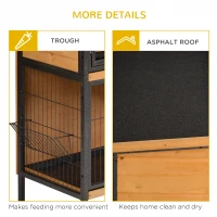 PawHut Gaiola para Coelhos de Madeira de 2 Níveis com Teto Asfáltico Rebatível e Rampa para Exterior 122x50x101 cm Madeira e Preto(m-8)