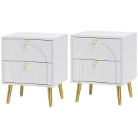 HOMCOM 2-Drawer Bedside Table Set of 2 - White(m-11)