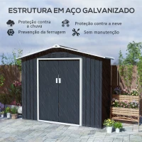 Outsunny Abrigo de Jardim 2,42 m 213x130x185 cm Abrigo de Jardim Metálico para Armazenamento com 2 Portas Deslizantes e 4 Janelas Cinza Escuro(m-4)