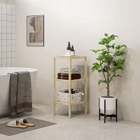 HOMCOM Three-Tier Bamboo Bathroom Shelf - Natural Finish(m-2)