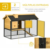 PawHut Gaiola para Coelhos de Madeira de 2 Níveis com Zona Aberta Teto Asfáltico Portas e Rampa 120x55,5x80 cm Madeira e Preto(m-5)