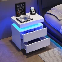 Multi-Functional LED Nightstand with Adjustable Lights, 2 Drawers, Modern Bedside Table for Bedroom, Living Room, 49L x 35W x 52H cm, White(m-6)